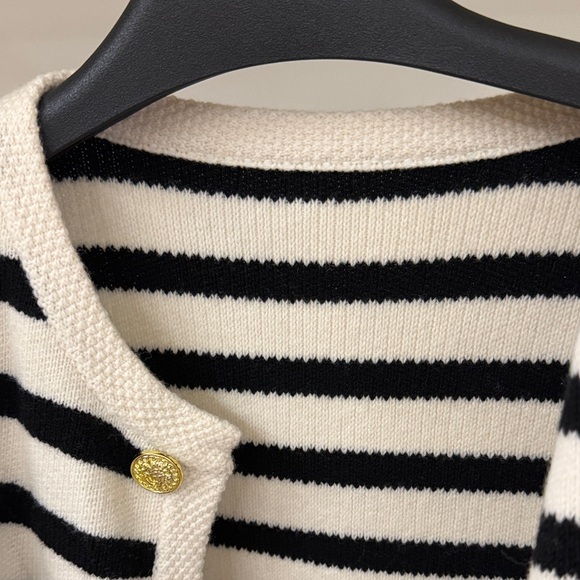 Elegant Black and White Striped Cardigan with Gold Buttons - Picture 5 of 5